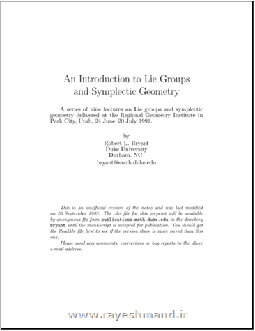 آشنایی با گروه های لی و هندسه سیمپلکتیک