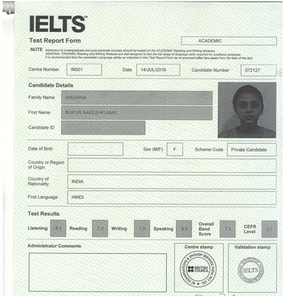 آزمون آیلتس نمونه ای از کارنامه آیلتس