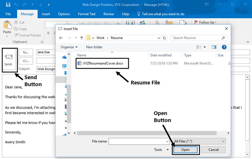 attach a file with resume and cover letter to an email in Gmail