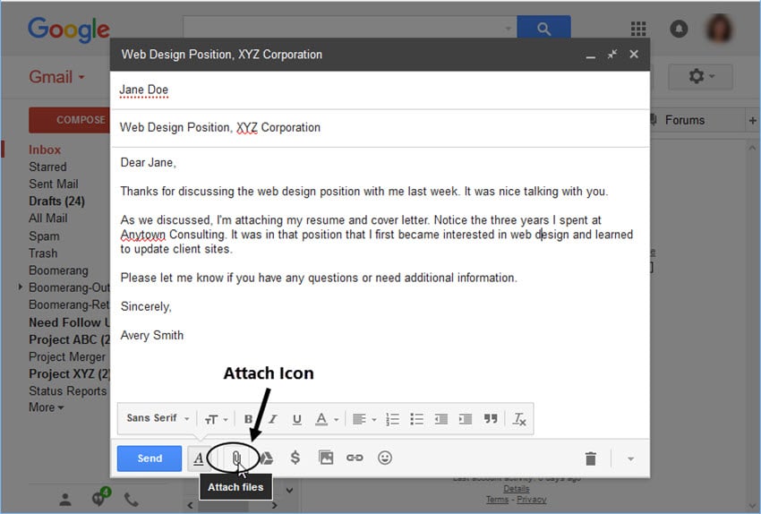 attach a resume to email in Gmail