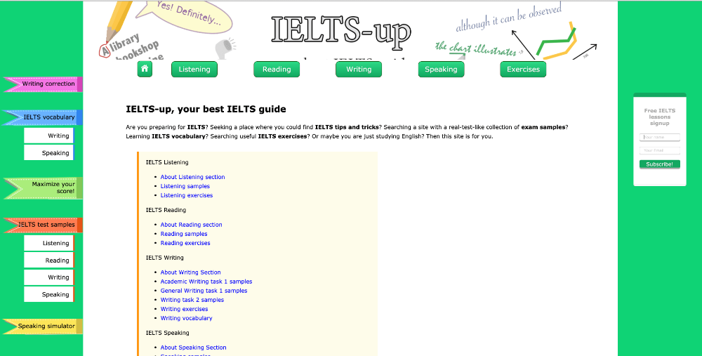 آزمون آیلتس Screenshot website homepage of IELTS-Up