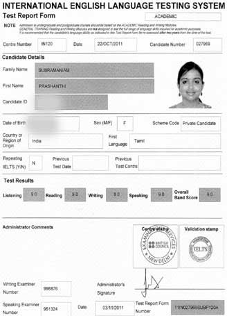 نمرات نتیجه آزمون آیلتس