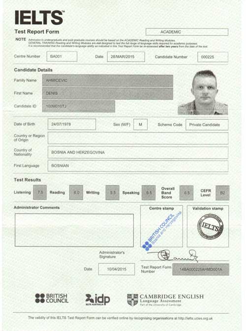 آزمون آیلتس نمونه مدرک آیلتس