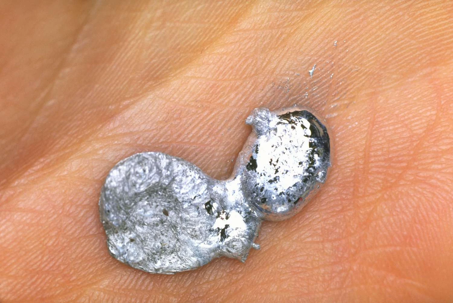 گالیم در حال ذوب شدن در دست یک مرد