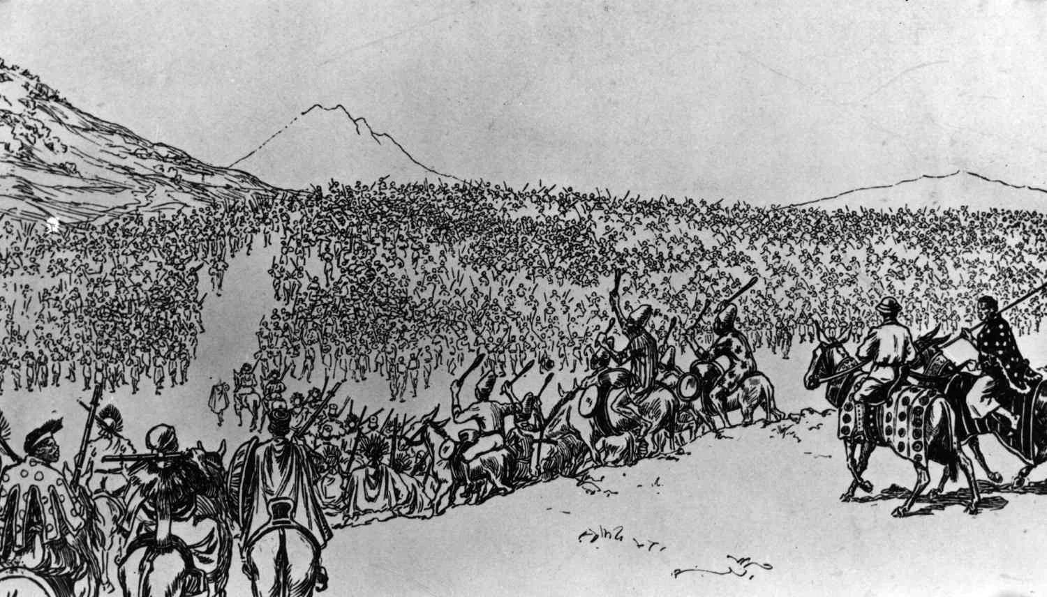 نیروهای اتیوپی از آدیس آبابا قبل از شکست مهاجمان ایتالیایی در نبرد ادوا، در طول جنگ 1896، خارج شدند.