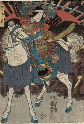 تصویری از توموئه گوزن سوار بر اسب، اثر کونیوشی اوتاگاوا، حدود 1848-1854