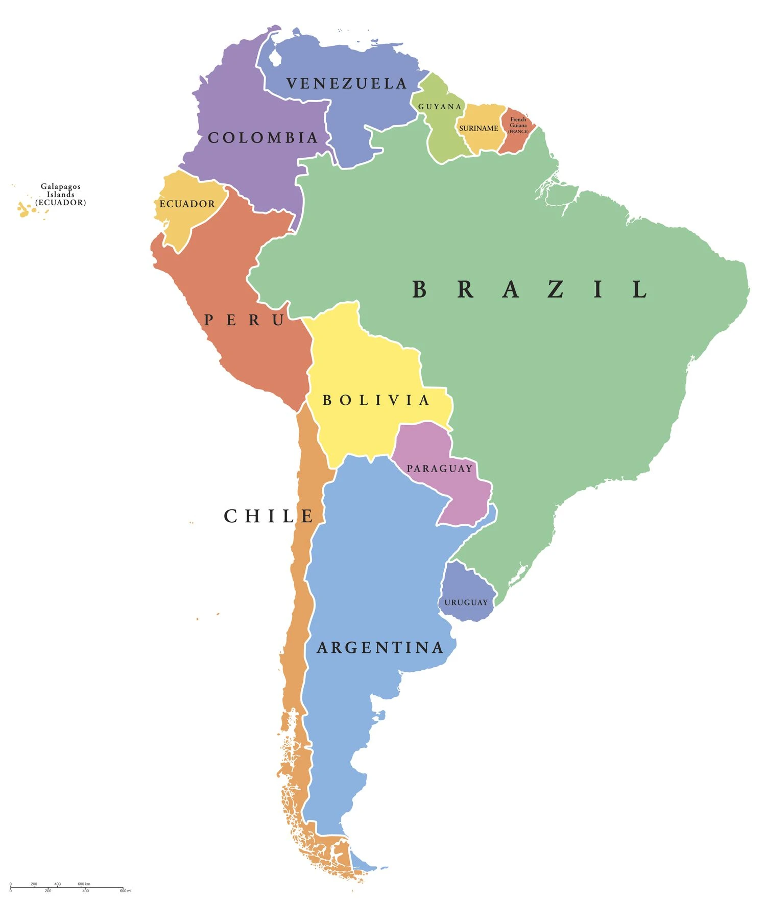 نقشه سیاسی کشورهای آمریکای جنوبی