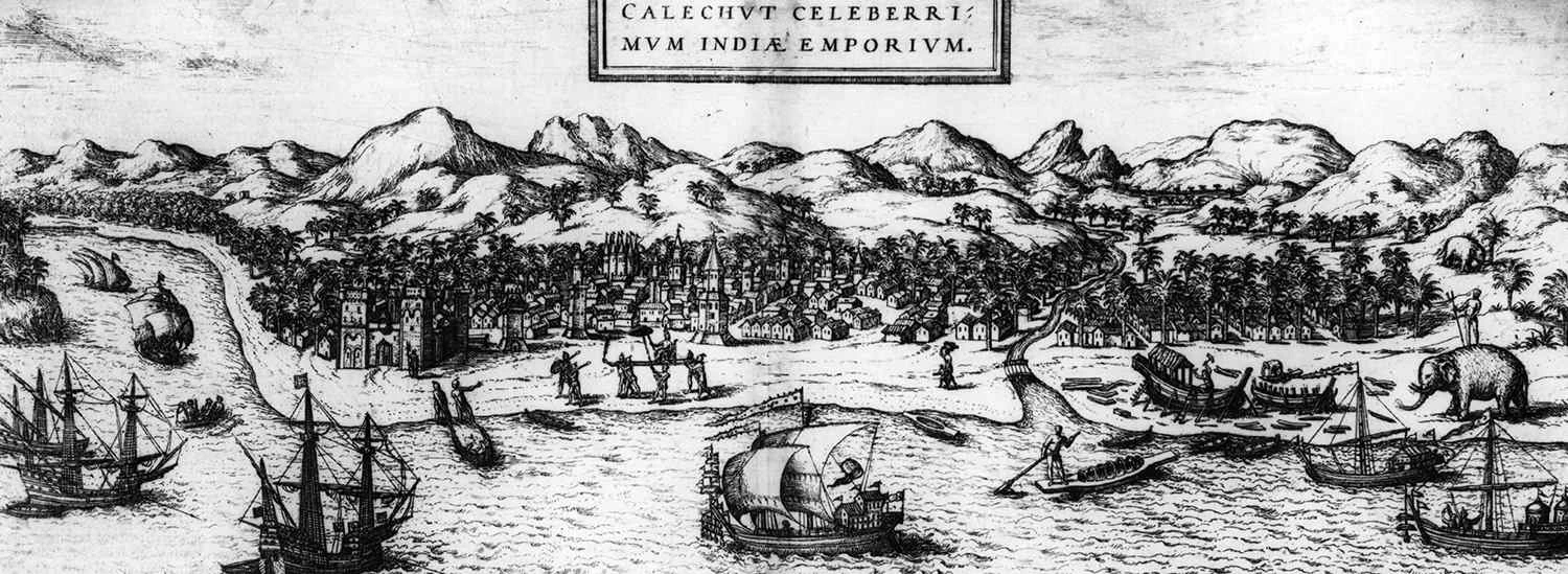 بازار در کالیکوت، هند، در اواخر قرن شانزدهم.