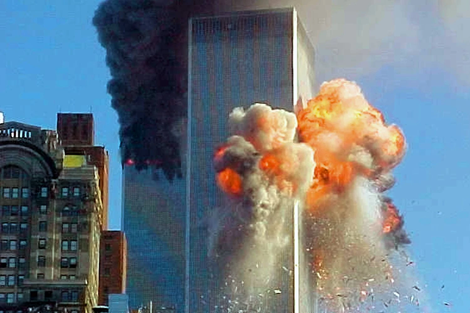 Twin Towers aflame on September 11, 2001