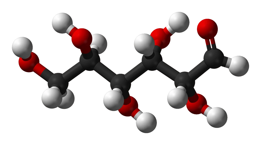 ساختار سه بعدی توپ و میله‌ای D-گلوکز، یک قند مهم
