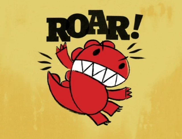 یک دایناسور کارتونی در حال غرش