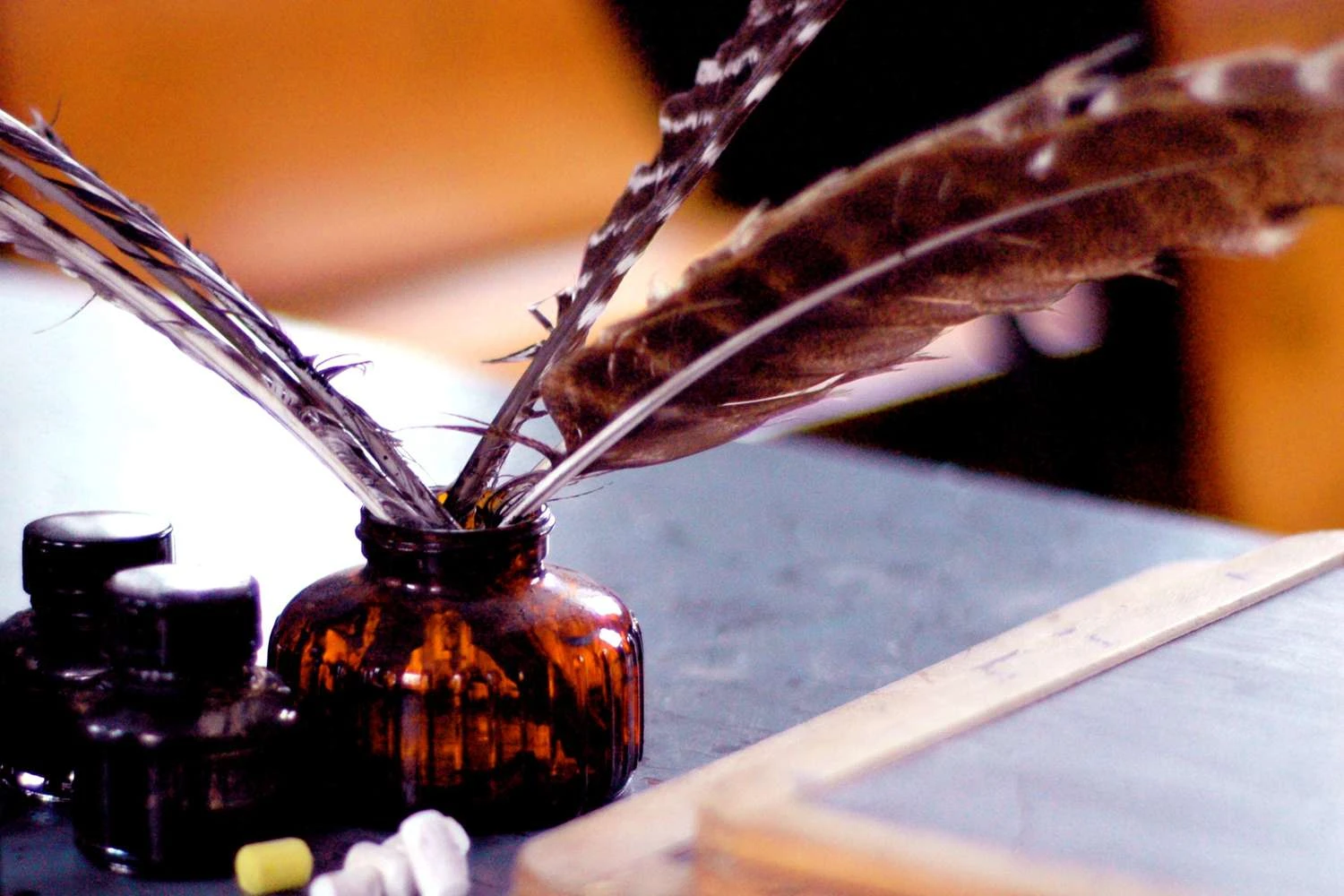 پرهای پرنده در گلدان‌های جوهر، که حدود 2500 سال قبل از میلاد در چین و مصر اختراع شد