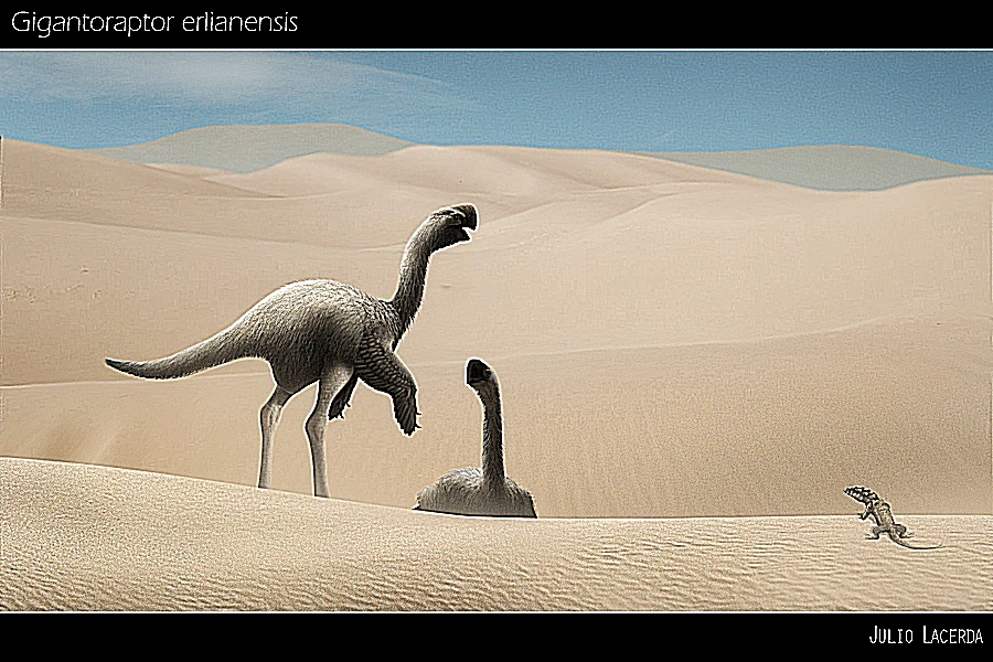 تصویری هنری از گیگانتوراپتور در زیستگاه خود